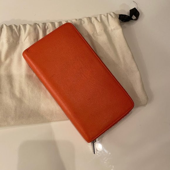 CELINE Zipped Orange Wallet in Grained Calfskin - Picture 3 of 12